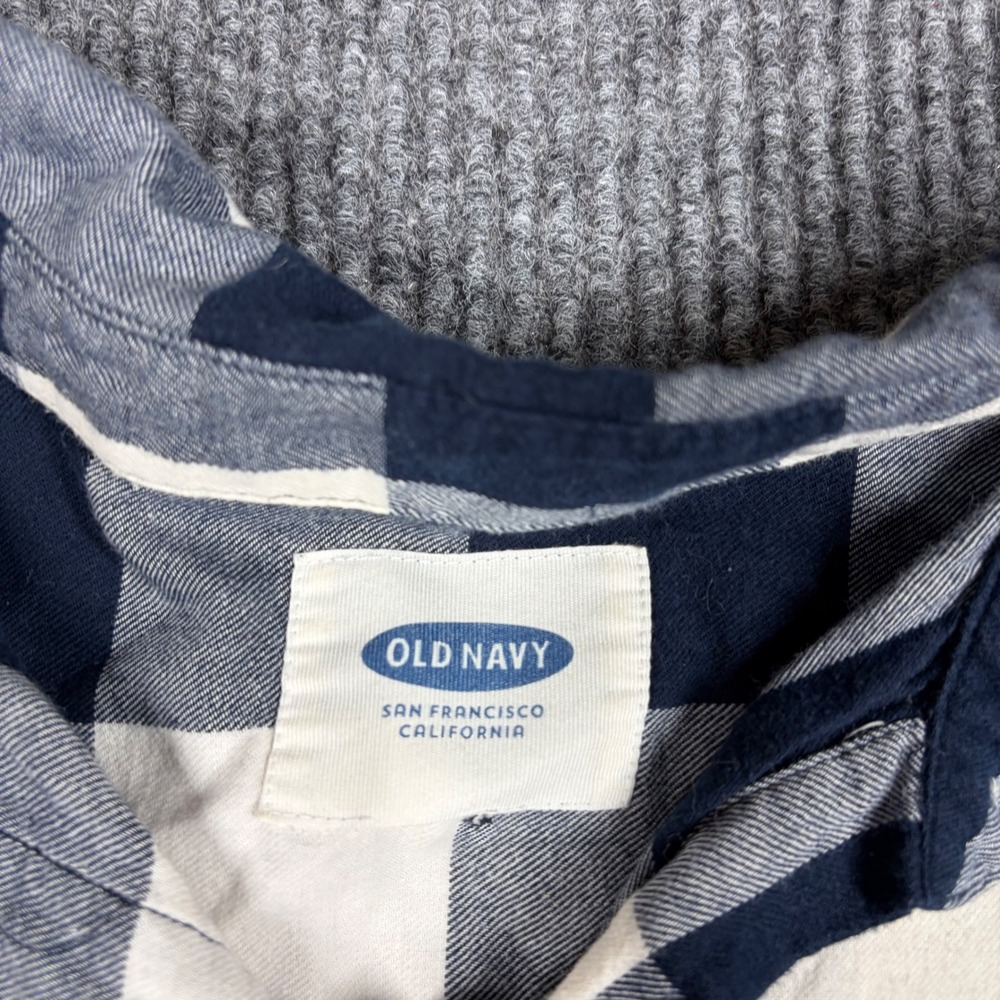 Old Navy Shirt Mens XL Blue White Buffalo Plaid Flannel Long Sleeve Button Down - Picture 3 of 8